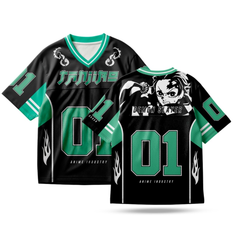 2026 New Bandai Japanese Anime Demon Slayer Tanjiro Kamado Water Breathing 01 Football Jersey Men's Sports Children