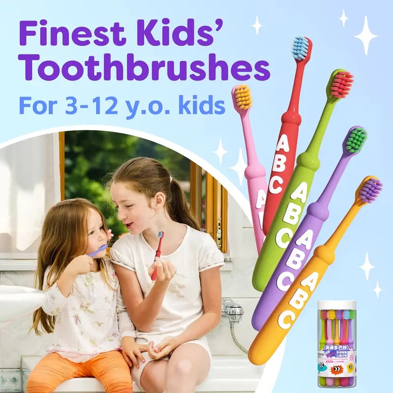 10 Pieces in 1 Barrel, Toothbrushes with Soft Bristles Suitable for Children Aged 3-12, Provides Neutral Oral Care for Toddlers, Children's Manual Toothbrushes, Available in Dopamine Colors (Red, Pink, Purple, Green, Yellow), Perfect Gift for Christmas...