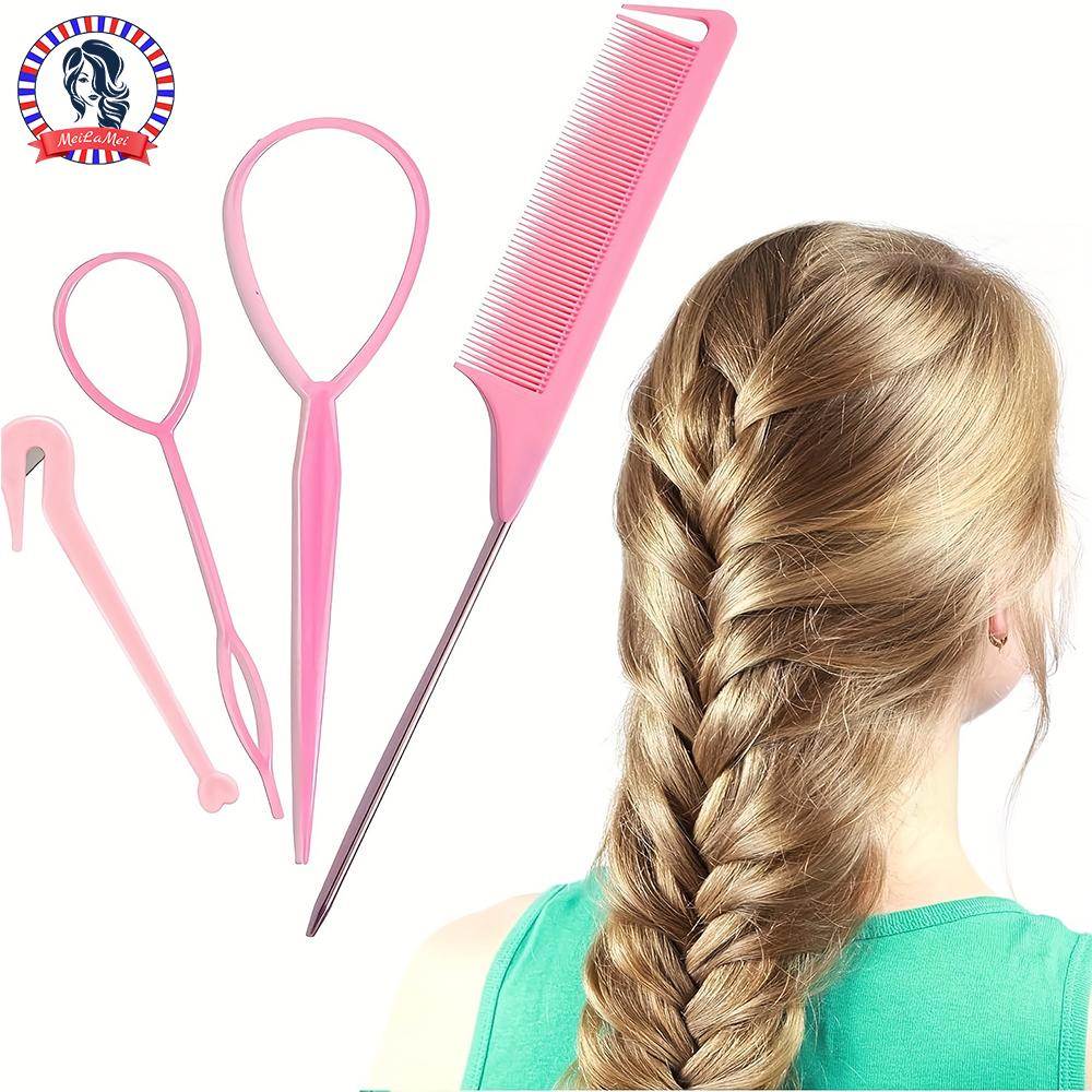 4-piece WANMEI Headband Tool, Hair Braiding Tool with Mouse Tail Comb, Ponytail Headband Remover, Quick Styling Hair Accessory
