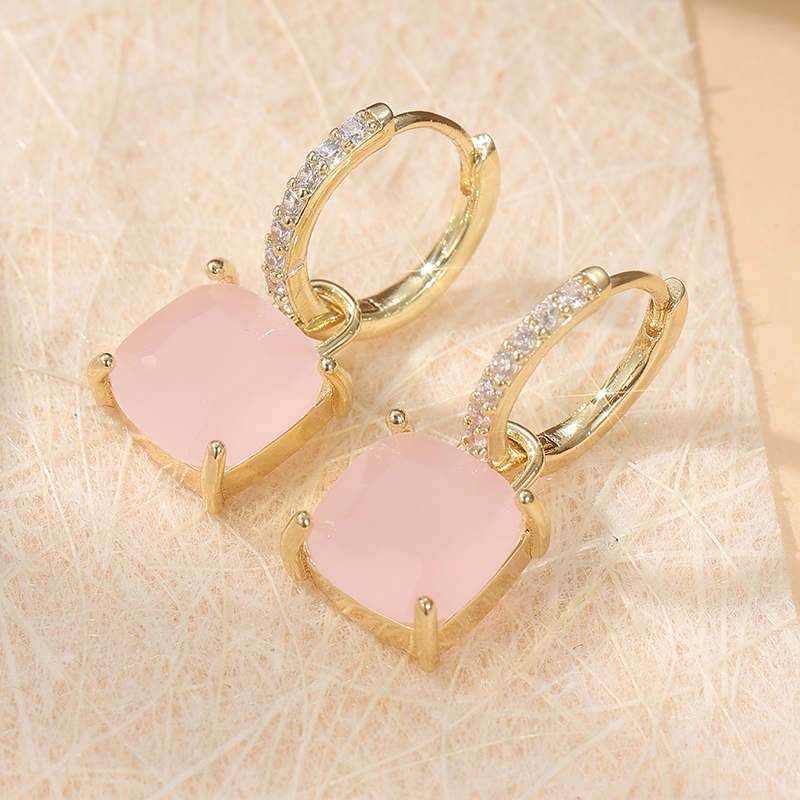 Classic Shiny Square Pink Cubic Zircon Earrings Women Engagement Trendy Cute Romantic Drop Earring Charm Jewelry