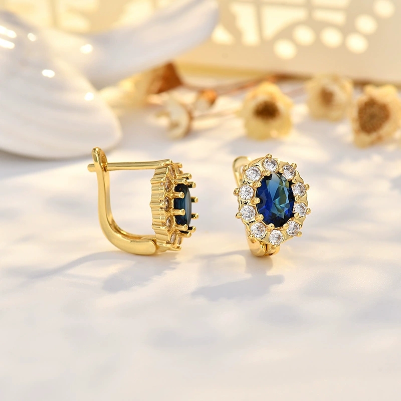 Blue Crystal Oval Stone Cute Tree Leaf Rings For Women Vintage Gold Color White Zircon Ring Wedding Jewelry Mother's Day