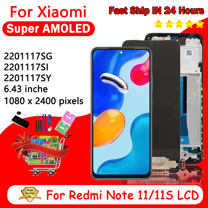 AMOLED LCD For Redmi Note 11 LCD For Redmi Note 11 Display Note11 2201117TG Screen Touch Glass Digitizer With Frame