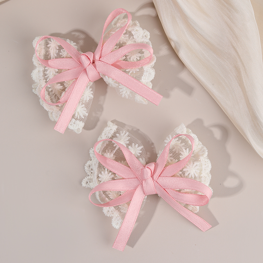 2Pcs New Flower Lace Bow Hair Clips For Girls Sweet Floral Embroidered Ribbon Hairpins Children Trendy Headwear Hair Accessories