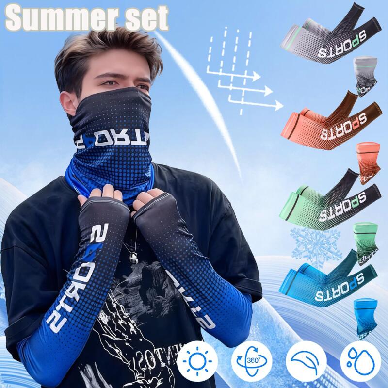 3Pcs Ice Silk Sleeves Summer Breathable Mask Cooling Sports Arm Sleeves for Outdoor Activities Cycling Fishing