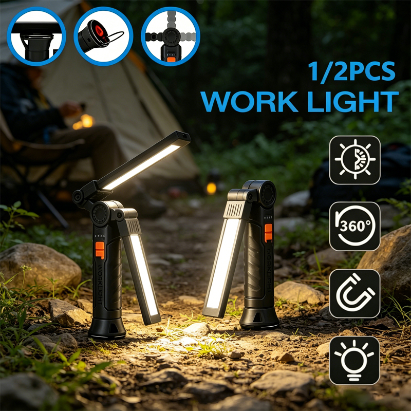 COB LED Folding Flashlight Portable Magnetic Work Light Lantern USB Rechargeable Emergency Repair Camping Lamp with Hook