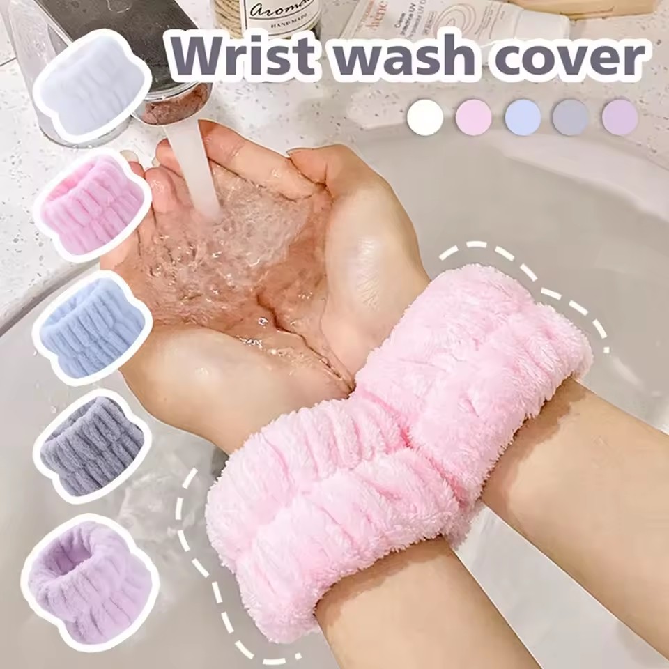 Fashion 2pcs One Pair Wash Face and Wrist Band Absorb Water Sweat Wiping Bracelet Hairband Moisture Proof Sleeve Wrist Guard