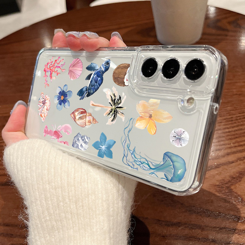 Ocean Life Theme Clear Phone Case For S25 Edge S23 S22 Ultra Plus S24 FE A17 A56 A16 A15 A55 A54 A36 5G TPU Cover