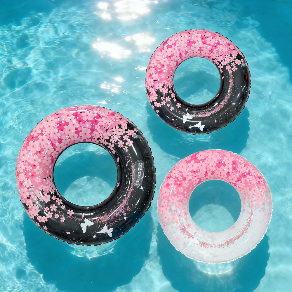 1 Pc flower Print Swimming Hoop Underarm Hoop Inflatable Floating Hoop Pvc Thickened Swimming Hoop, Suitable For Pool Beach