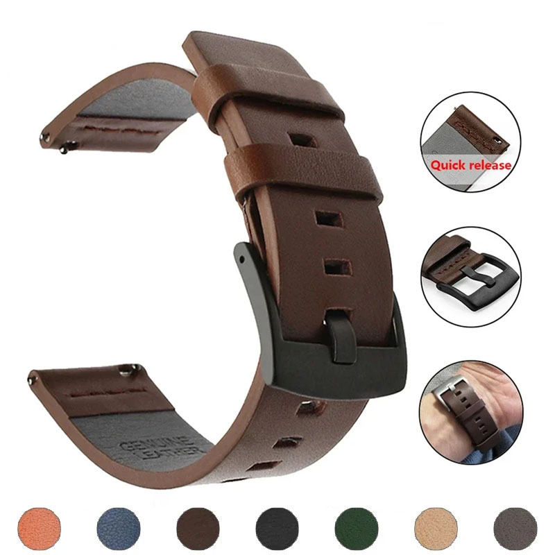 20mm 22mm Watch band Quick release Leather Strap for Watch 3 Active2 40 44mm watch gt 2 WatchBand 18 24mm
