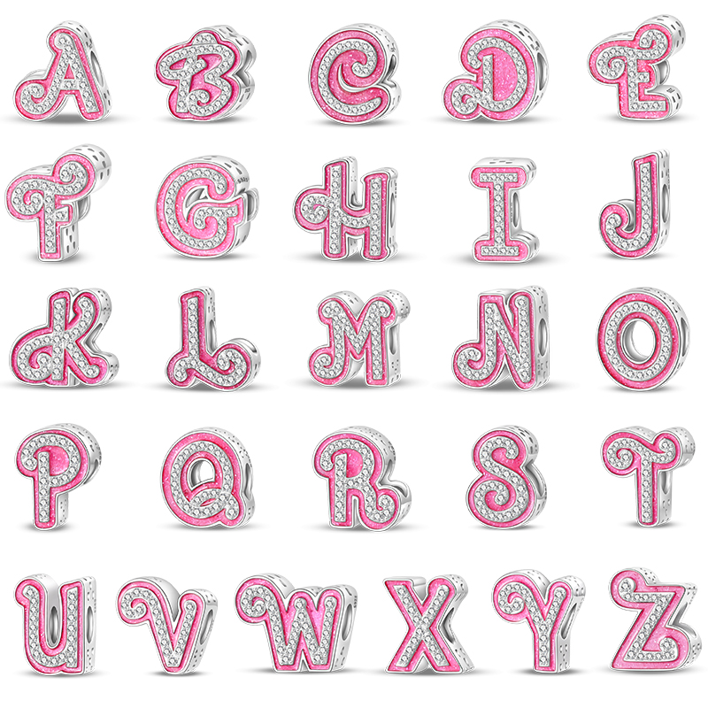 925 Silver Color Princess Pink 26 Letters Love Charms Beads Fit Qikaola 925 Original Bracelet Romantic DIY Birthday Jewelry