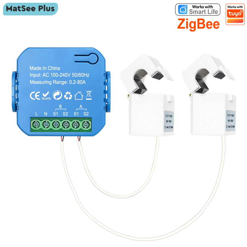 Smart Life ZigBee Bidirectional Energy Meter 2 Channel with 80A Clamp App Monitor Solar Export and Import Power AC100V/240V
