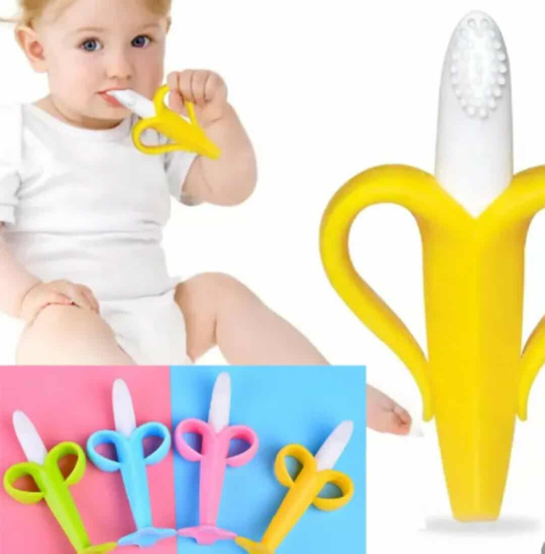 Mumlove BPA Free Colorful Sensory Soft Silicone Chewable Banana Brush Teether Toys for Baby Health