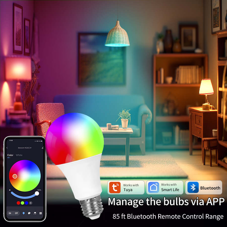 Tuya Wifi E27 Led Lamp RGB CW WW 15W Bluetooth Led Light Bulb Works with Alexa Home for Smart Life Decoration