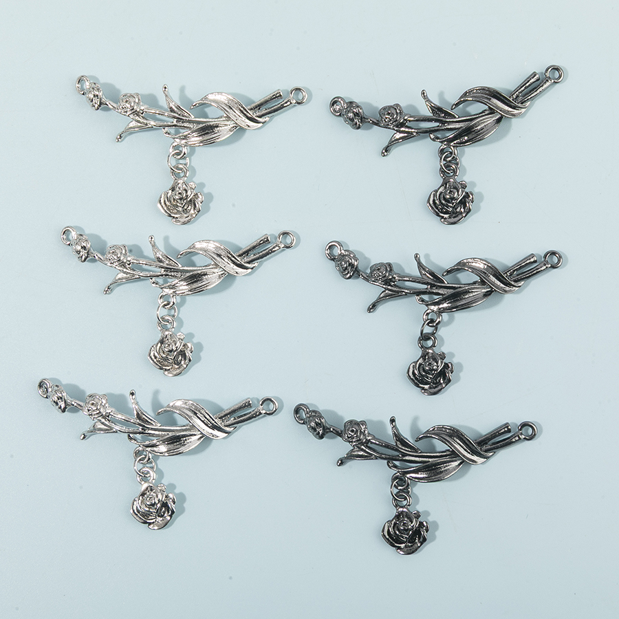 5pcs Alloy Rose Flower Connector Pendant Earrings Small Pendant Diy Bracelet Necklace Jewelry Accessories