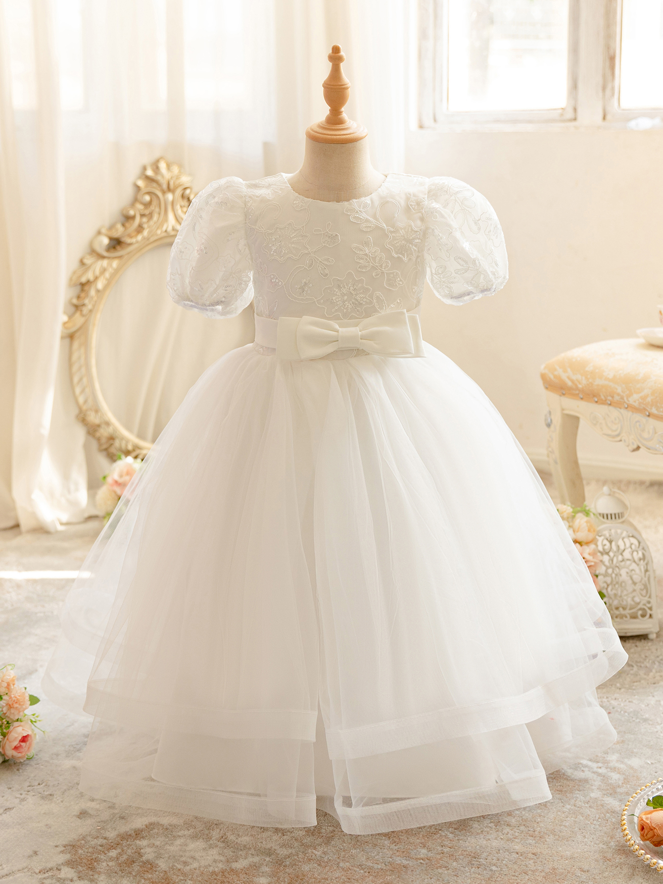 White Dress Girl Party Dress Wedding Flower Girl Dress Children's Birthday Piano Performance Costume