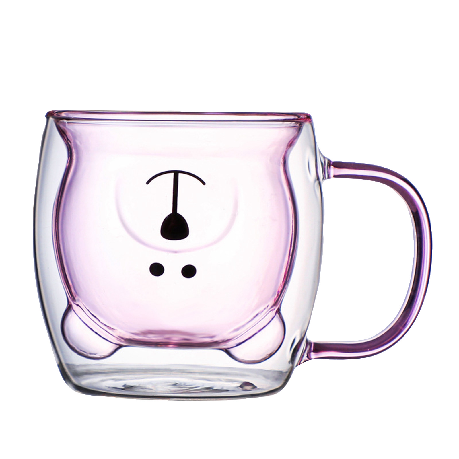 1PC Cartoon Bear Shaped Double-layer Cup with Handle Creative Transparent Cute Milk Cup for Home Use Household Goods