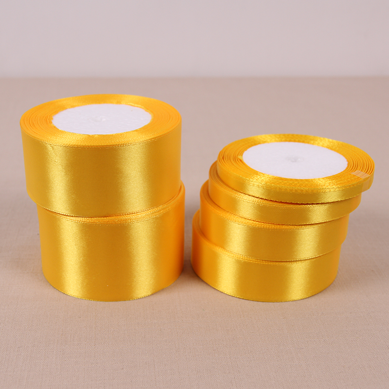 Golden Yellow Single Face Satin Ribbon 6-10-15-20-25-40-50mm Wrapping Tape Halloween Birthday Party Decoration