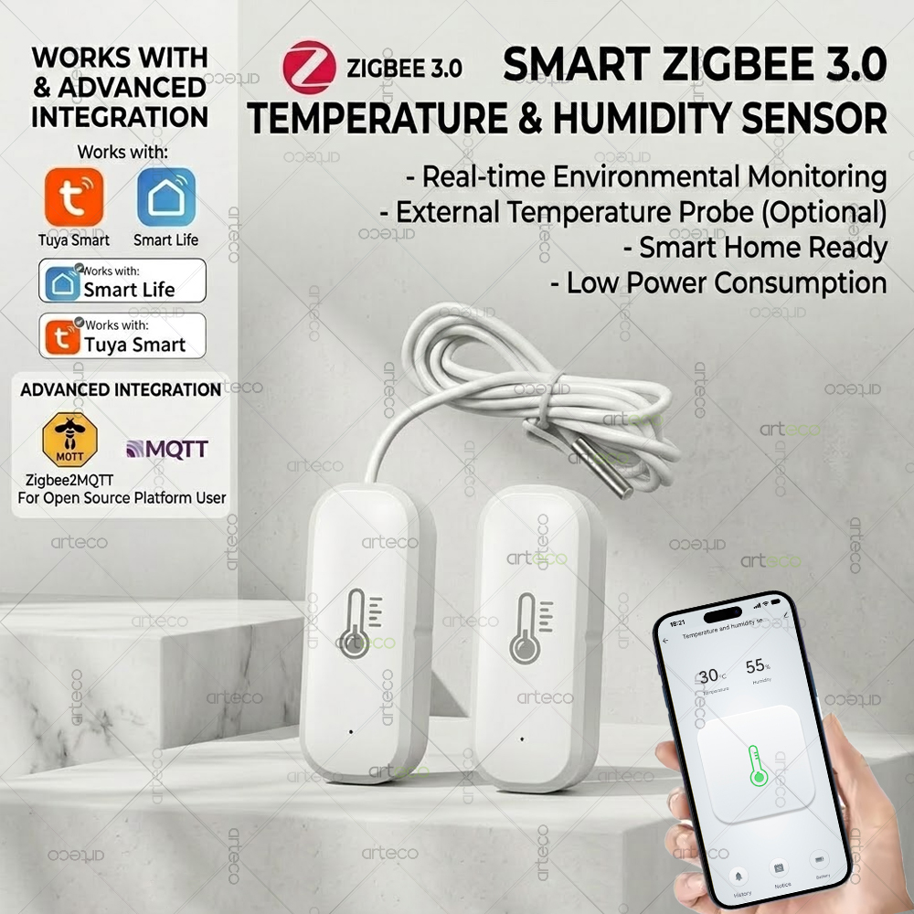 Tuya WiFi or Zigbee Temperature Humidity Sensor Home Connected Thermometer Compatible With Smart Life APP Alexa Assistant