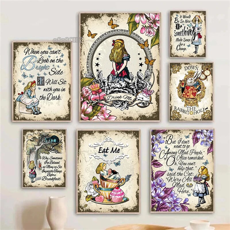 Inspirational Quote Alice In Wonderland Posters Prints Canvas Painting Cartoon Retro Wall Art For Living Room Home Decoration