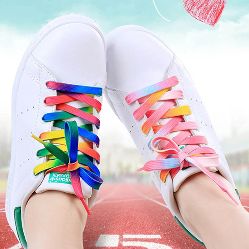1 Pair Flat Shoelaces Rainbow Colour Shoe Laces Casual Canvas Shoes Colorful Shoelace Print Gradient Men's and Women's Universal