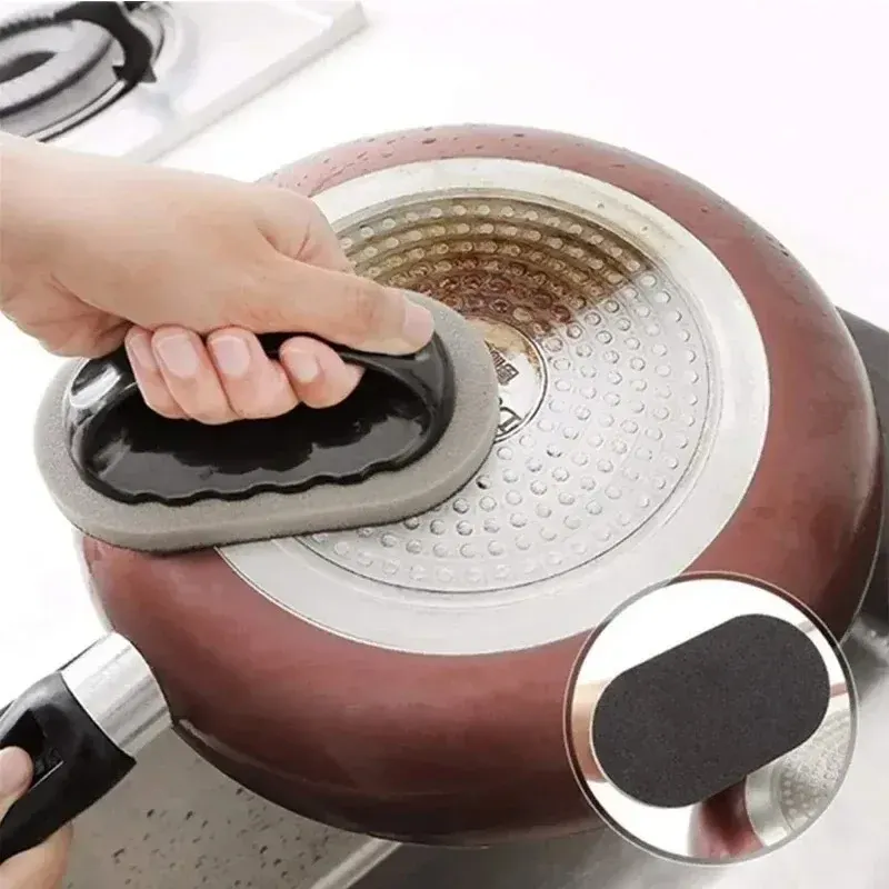 Magic Nano Sponge Brush with Handle Heavy Duty Descaling Stain Rust Remover for Pots Pans Kitchen Tools Reusable Washable Cleani