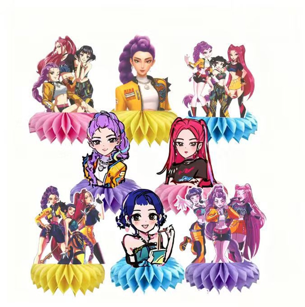 8pcs Girls Anime Figures Decorations Children Birthday Party Honeycomb Ornaments Desktop Decoration Props Party Decorations