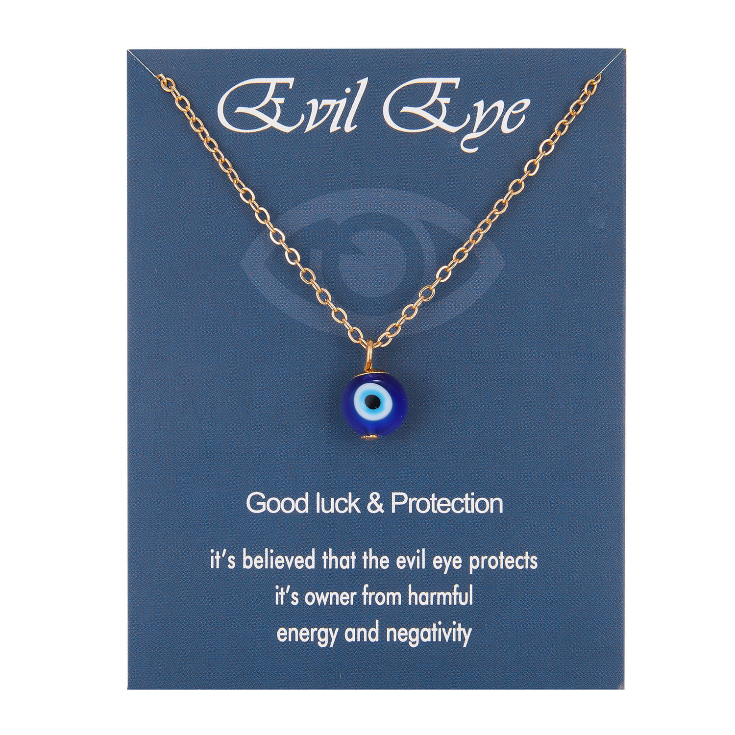 Turkish Evil Eye Necklace Blue Glass Pendant Stainless Steel Chain With Card Bring Good Luck Jewelry For Women Men Birthday