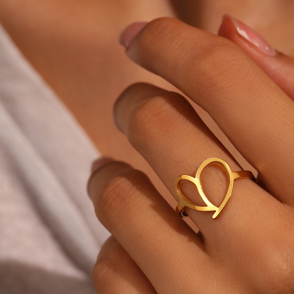 Stainless Steel Rings Minimalist Hollow Heart Opening Lovers Ring Korean Fashion Ring For Women Jewelry Banquet Fine Gitfs New