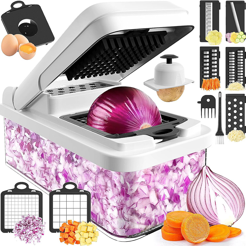 15-in-1 Vegetable Chopper, 7 Blade Veggie Chopper, Practical Food Chopper with Container, Cheese Grater, Home Essentials
