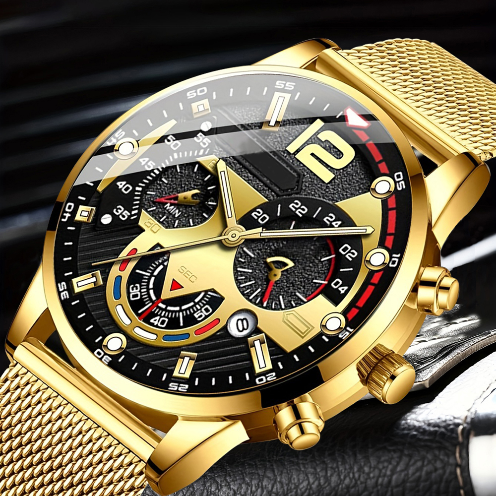 Gold Luxury Fashion Mens Watches Stainless SteeQuartz Wristwatch Calengar Luminous ClockMen Business Casua Watch Reloi Hompre Bles Online DZ-25A-01