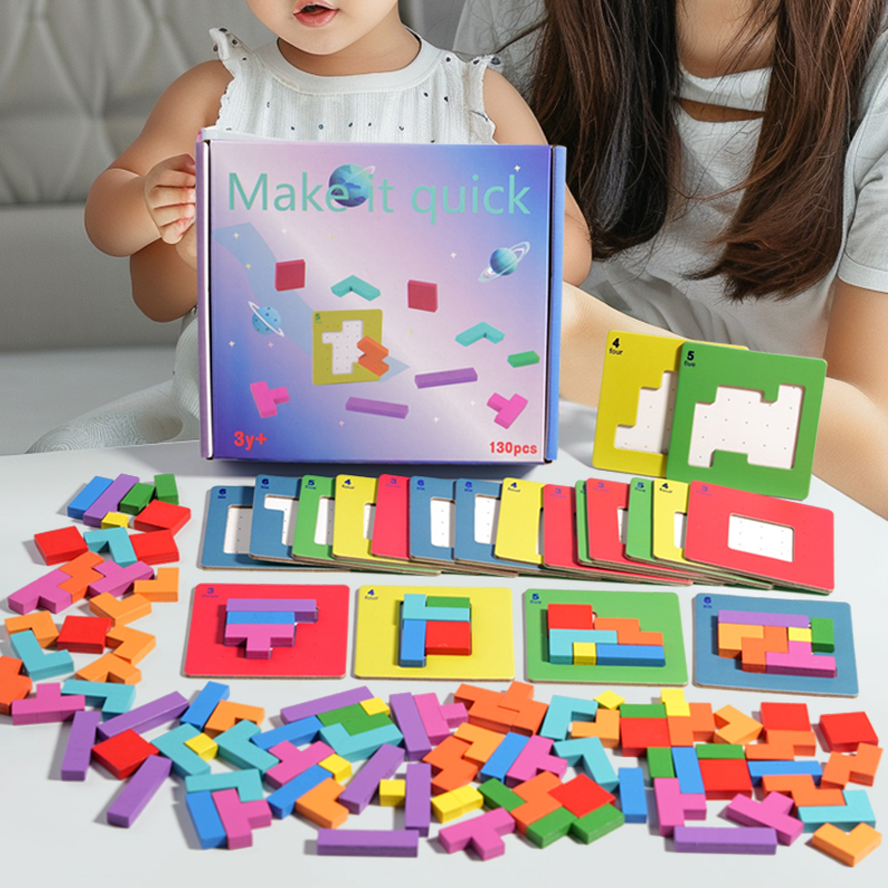 3D Puzzle Two-person Interactive Desktop Game Tangram Math Toys Building Blocks Board Color Shape For Kids