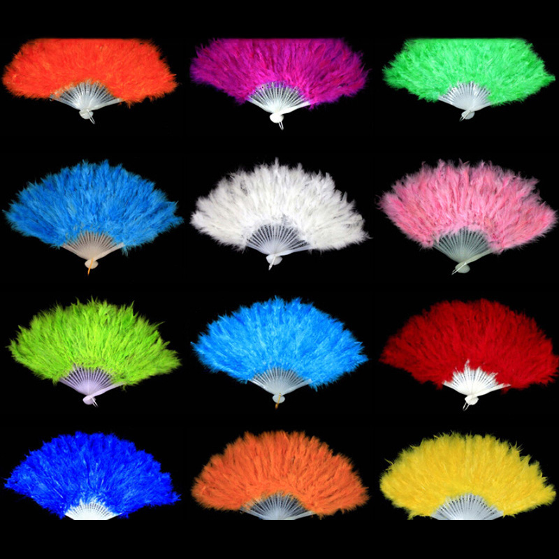 1pc Chinese Style Vintage Hand Fan Feather Bamboo Folding Fans Chinese Dance Wedding Party Favor Party Decoration 9 Colors