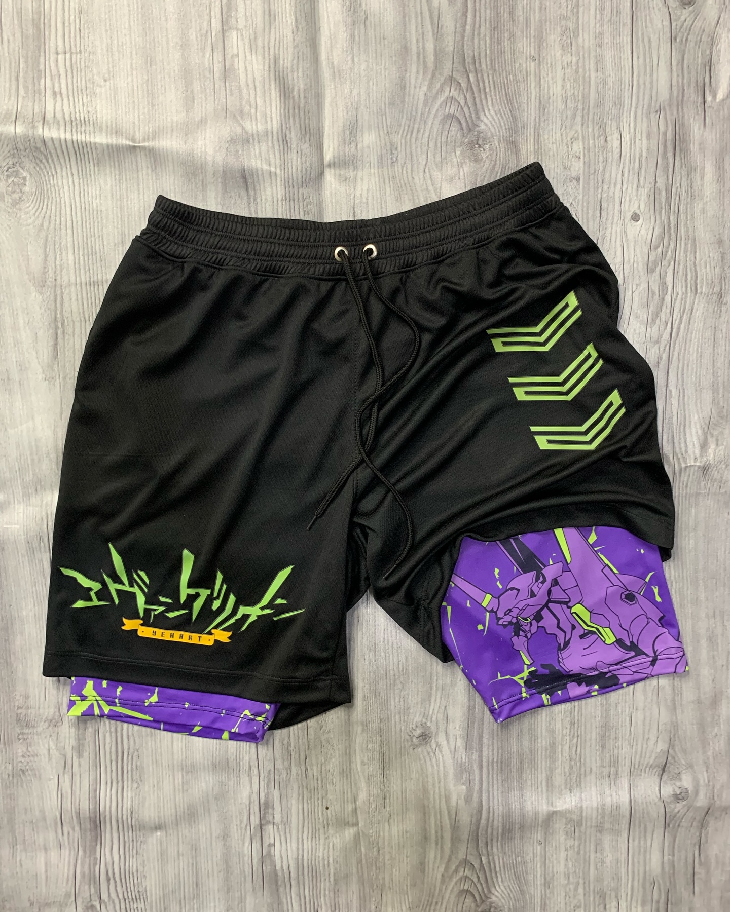 2026 Anime Evangelion Eva Unit 01 2-in-1 Performance Shorts, Men's Quick Dry Gym Running Shorts with Compression Liner