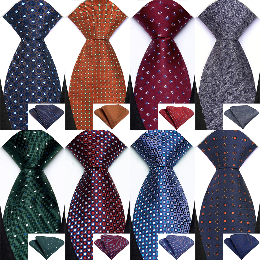 New Design Green Brown Red Necktie Set Polyester Pocket Square Tie Set Classic Polka Dot Tie For Men Daily Wear Shirt Accessor