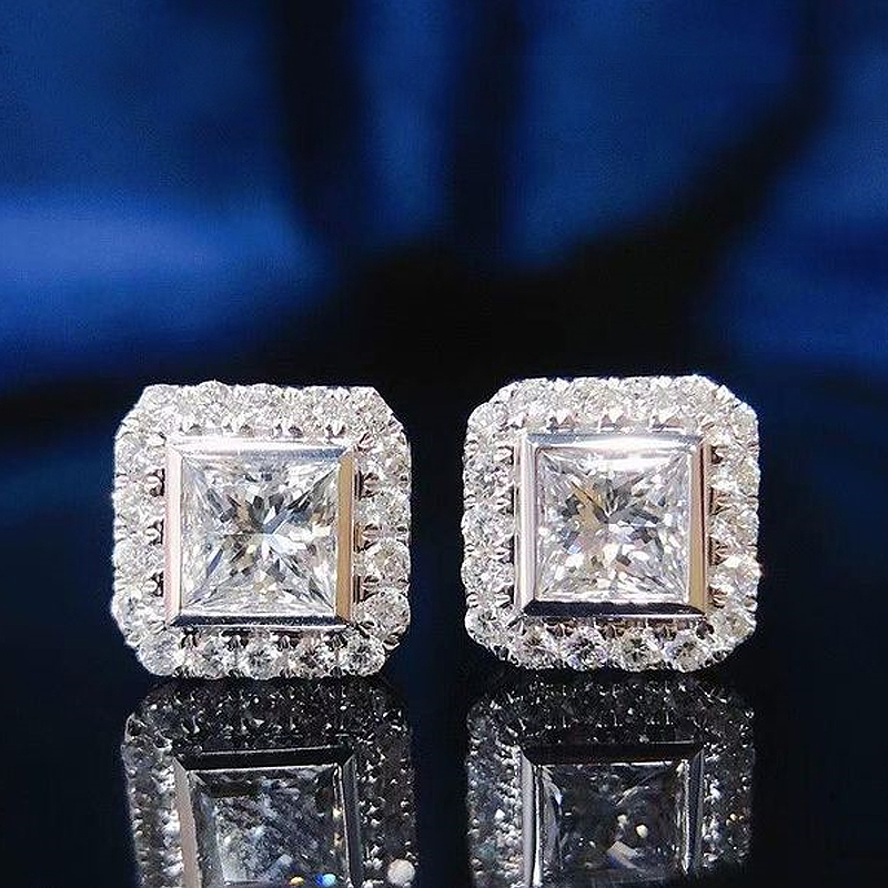 Huitan Low-key Gorgeous Cubic Zirconia Stud Earrings Women Geometric Square Shaped Luxury Bridal Wedding Earrings Trendy Jewelry