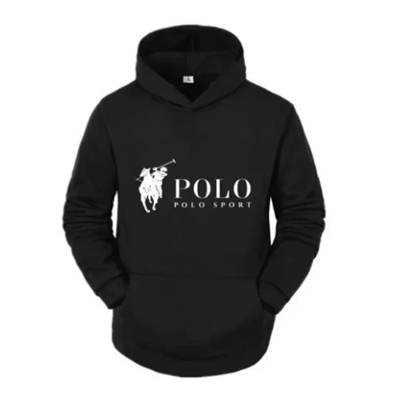 Polo Sport Classic Black Hoodie Men's Casual Sports Pure Cotton Hoodie Fashion Horse Logo Printed Hoodie