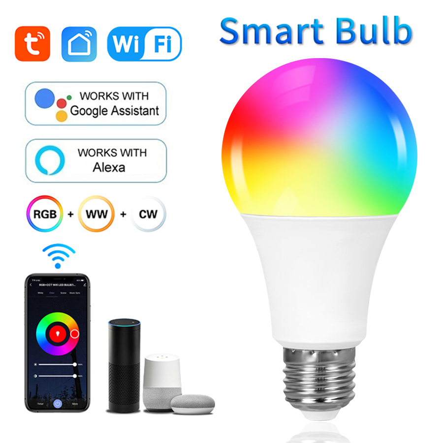 Tuya Smart WiFi E27 LED Light Bulbs 220V 110V 10W 15W 20W Intelligent Alexa Lamp Works with Echo Home Alice Room Decor