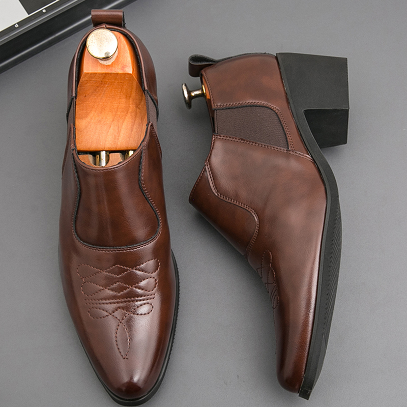 Retro Social Leather Shoes Men Hight 6 CM Men's Dress Business Leather Shoes Classic Formal Office Wedding Shoes For Men