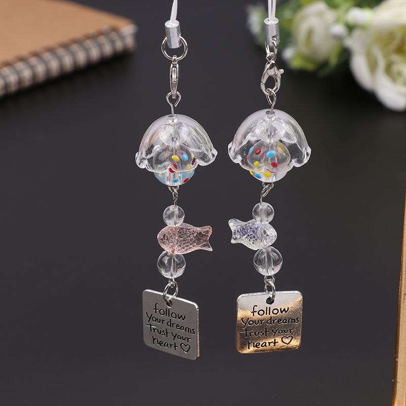 Transparent Keychain Cute Goldfish Wind Chime Pendant Keyring Phone Lanyard Kawaii Bag Decorative Accessories Home Decorations pen gpt