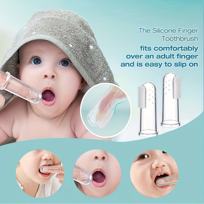 2pcs/1pc Silicone Baby Finger Toothbrush, Soft Portable Liquid Silicone, Blue/Transparent/Pink, Gentle Oral Cleaning