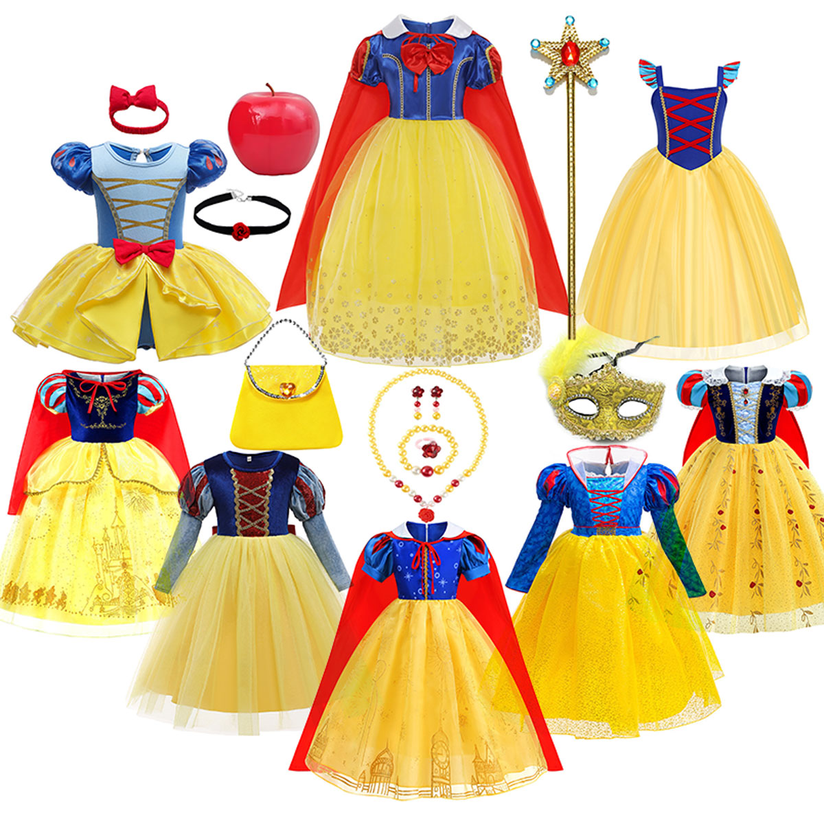 Disney Summer Fairy Tale Movie Variety Snow White Dress + Cape Infant and Toddler Holiday Carnival Party Perform Costume Set