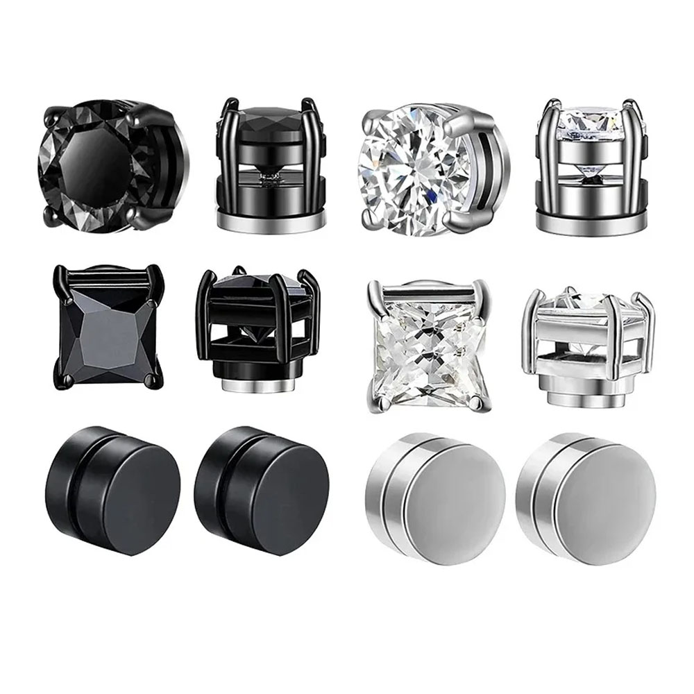 1 Pair Crystal Strong Magnetic Ear Stud Clip Earrings for Men and Women Punk Round Zircon Magnet Earrings Non Piercing Jewelry