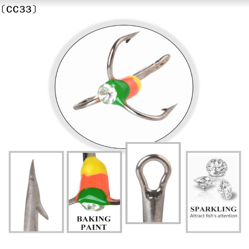 5Pcs Fishing Hook Winter Ice Fishing Hook Three-jaw Hook With Rhinestones High Carbon Steel Tackle Tool 6# 8# 10# 12#〔CC33〕