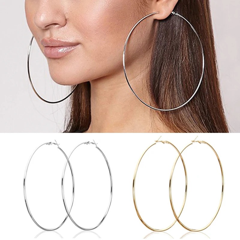 2pcs 30-100mm Small Big Circle Hoop Earrings for Women Men, Stainless Steel Ear Ring Fashion Jewelry Nightclub DJ