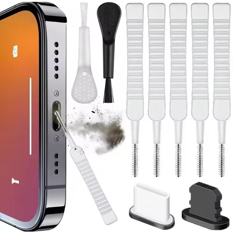 Cleaner Kit for iPhone 12 13 14 15 16 Pro Max Samsung Xiaomi Type C Mobile Phone Charging Port Cleaning Kits with Dustplugs