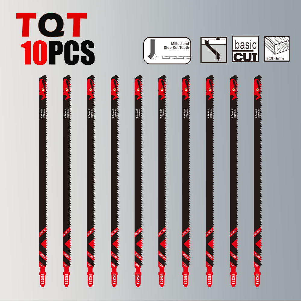 10-Inch 6Tpi Long Jigsaw Blades for Wood, 5/10/20-Pack T225B Sabre Saw Blades, Professional Woodworking Blades for Fast Cutting