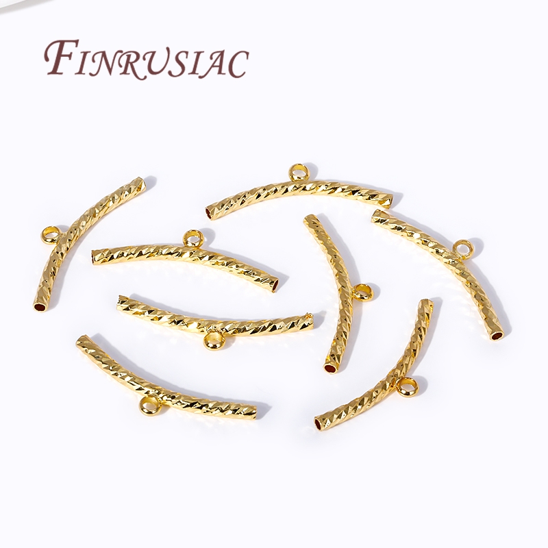 2mm*25mm 18K Gold Plated Corrugated Curved Long Tube Beads Connectors Bails For DIY Necklace Bracelet Findings Material