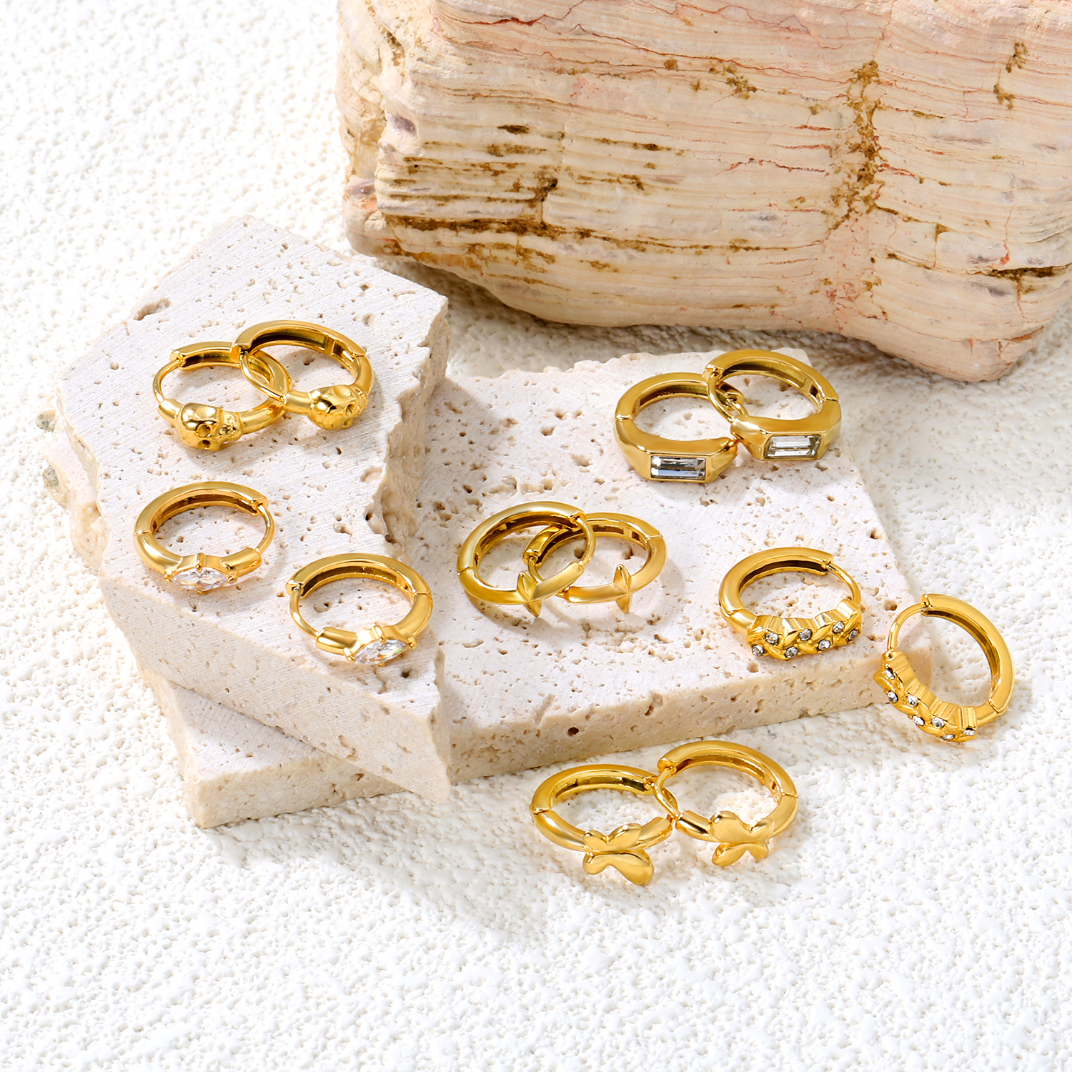 1Pair Stainless Steel Gold Plated Irregular Sticky White Zircon Earrings for Girls Jewelry Feature Fashion INS Daily Accessories