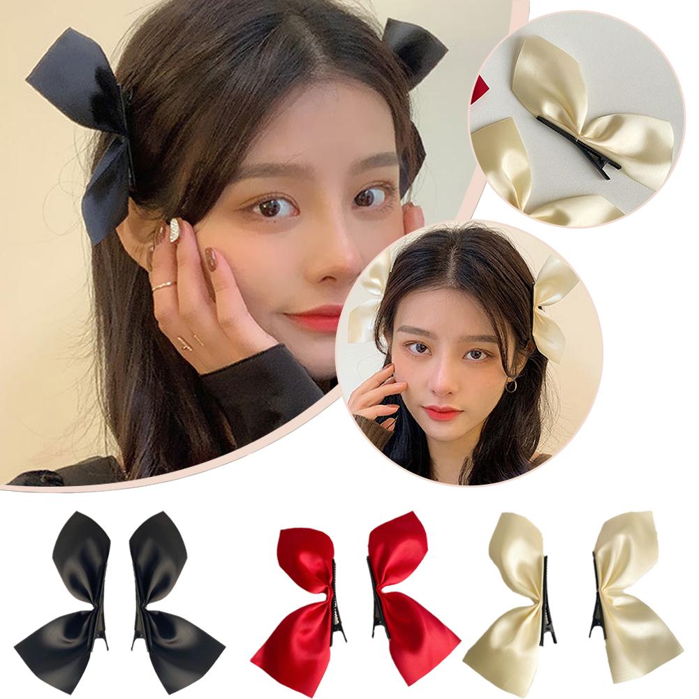 1Pair New Korean Satin Bow Hairpins Children Sweet Headwear Girls Clips Woman Cute Barrettes Hairgrips Hair Accessories