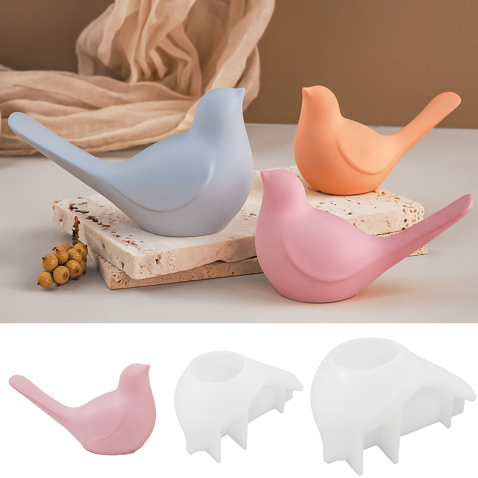 3D Bird Ornament Silicone Mold DIY Drip Glue Resin Crafts s Cute Cartoon Birdies Candle Molds Gypsum Concrete Kit Home Decor